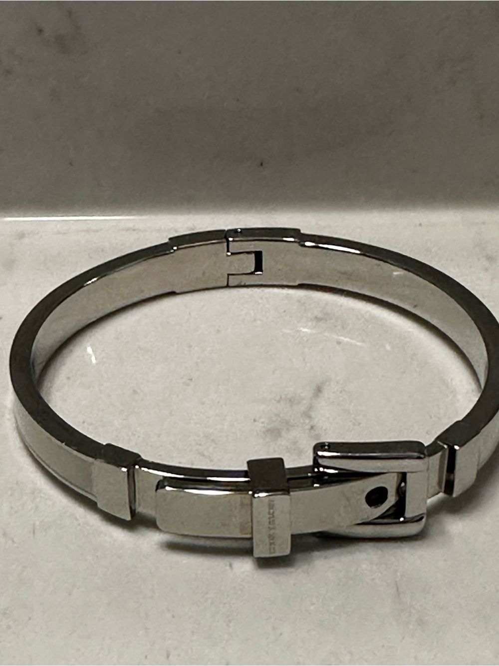 Silver Michael Kors Tone White Enamel Bangle Bracelet - Picture 2 of 4